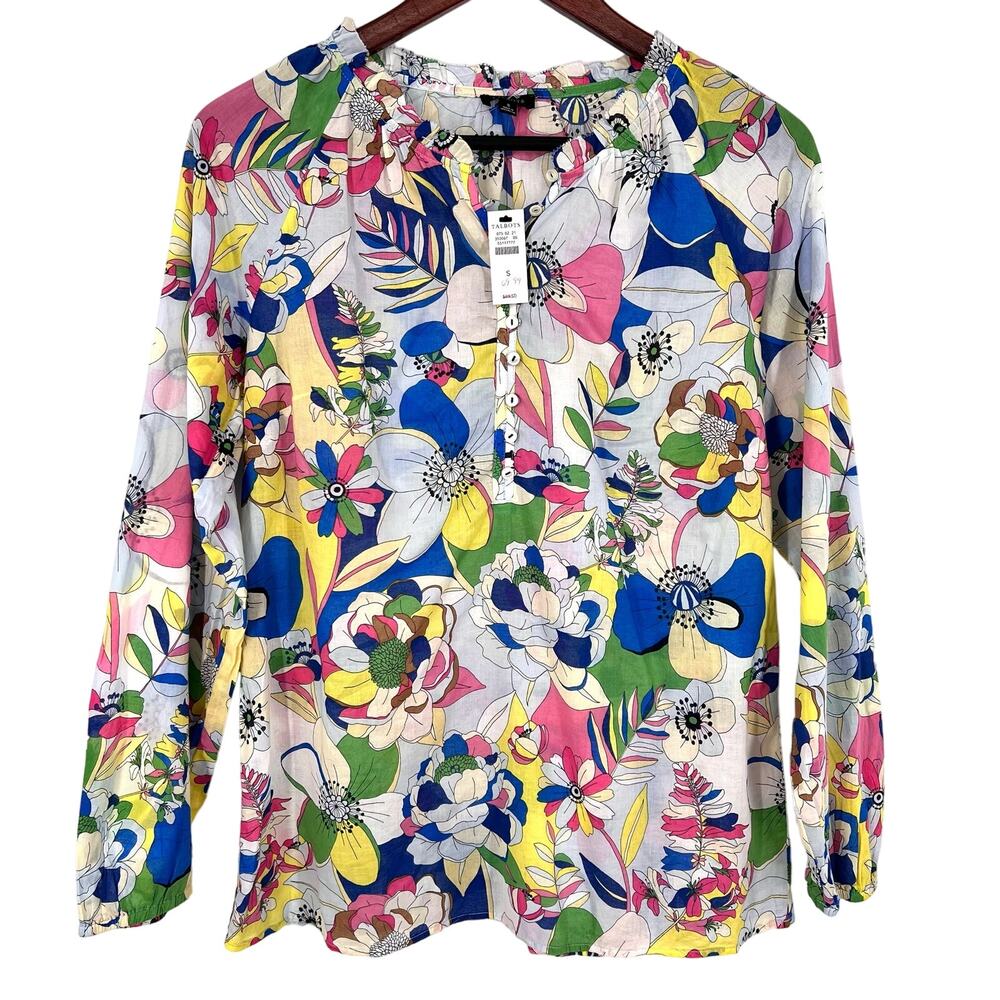 NEW NWT MSRP $90 Talbots Small Tropical Summer Lightweight Shirt Top Pink Blue